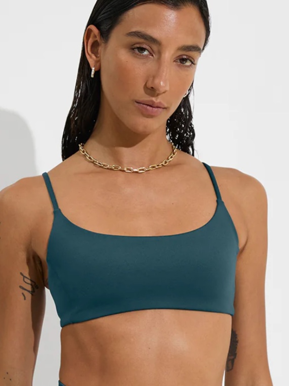 🌻Left On Friday Pool Days Bikini Top Deep End Teal A-C Scoop Front Size Medium